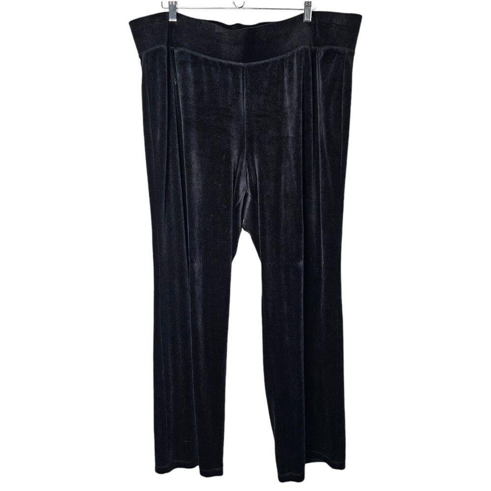 Talbots Plus Size 3XL Wide Straight Leg Pants Black Velvet Lounge Stretch‎